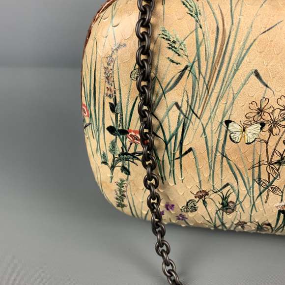 BOTTEGA VENETA Beige Floral Python Skin Leather Pochette Knot Clutch - Picture 7 of 11